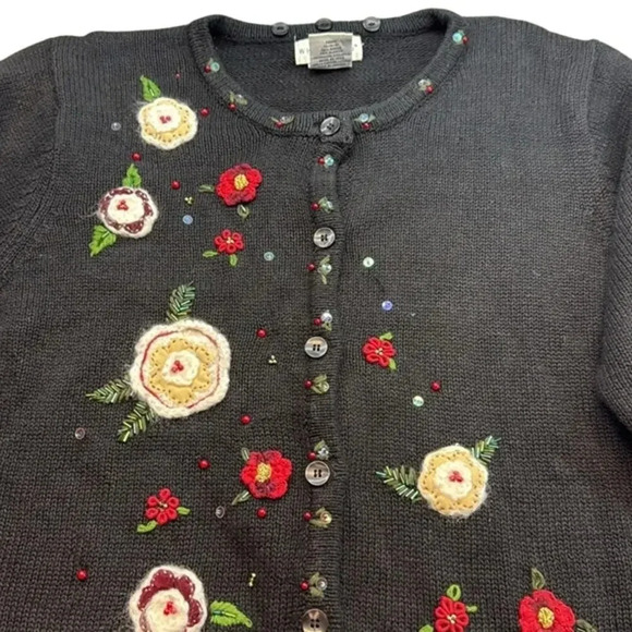 Vintage Women's White Stag Embroidered Floral Christmas Holiday Cardigan XL - Picture 2 of 6